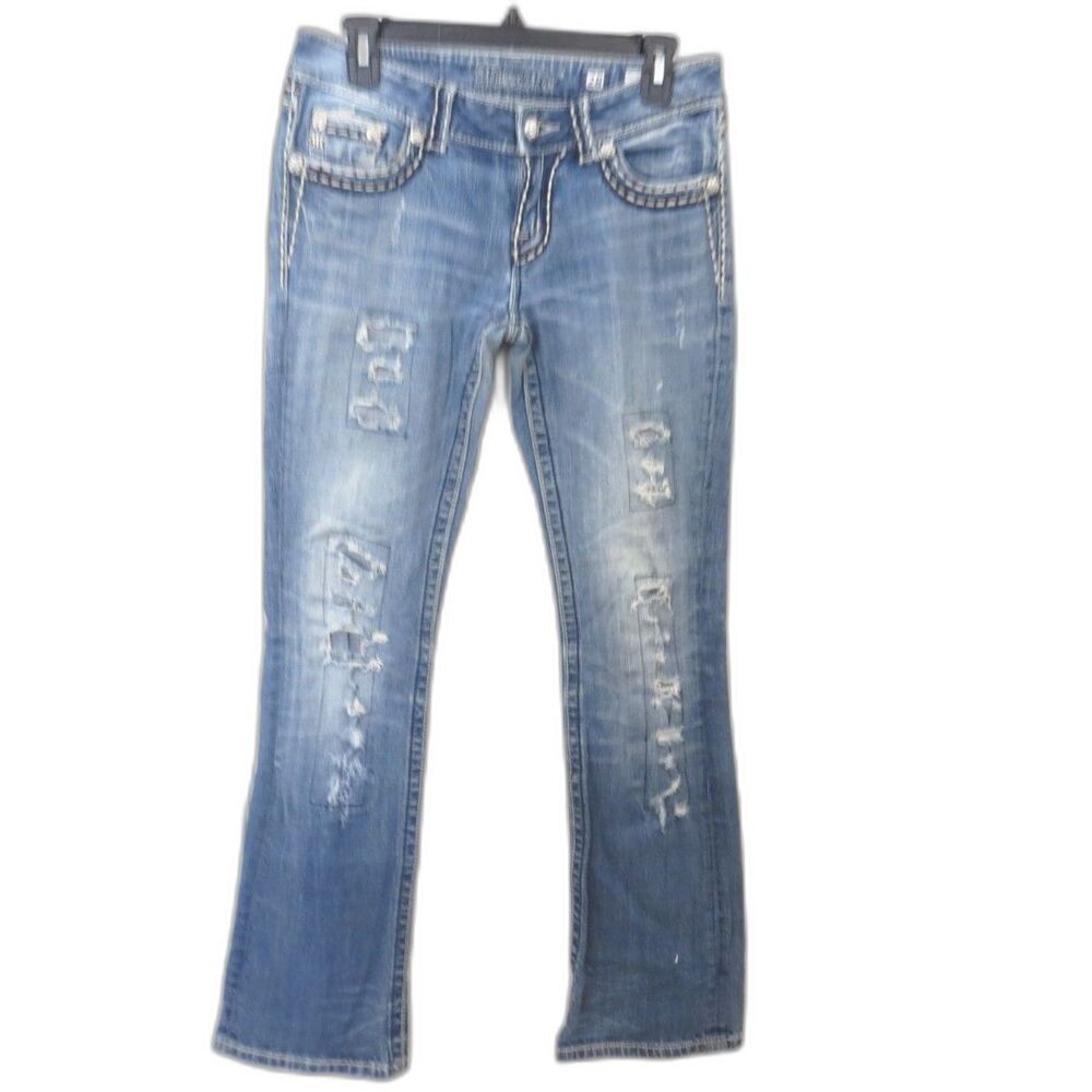 Miss Me Y2K Low Rise Distressed Bootcut Bling Jeans  28 EUC *read